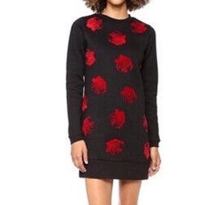Opening Ceremony Women's Black Red Velvet Lucky Rose Sweatshirt Dress Size XS